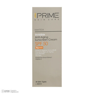 کرم ضد آفتاب و ضد چروک بی رنگ پرایم مدل Matex Colorless SPF50 مناسب انواع پوست حجم 40 میلی لیتر