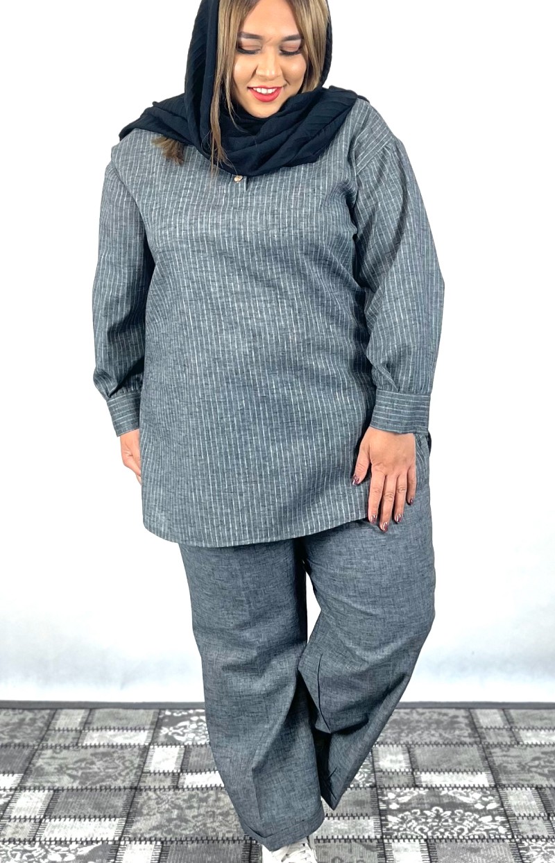 شومیز و شلوار لینن راه راه زنانه کد 002