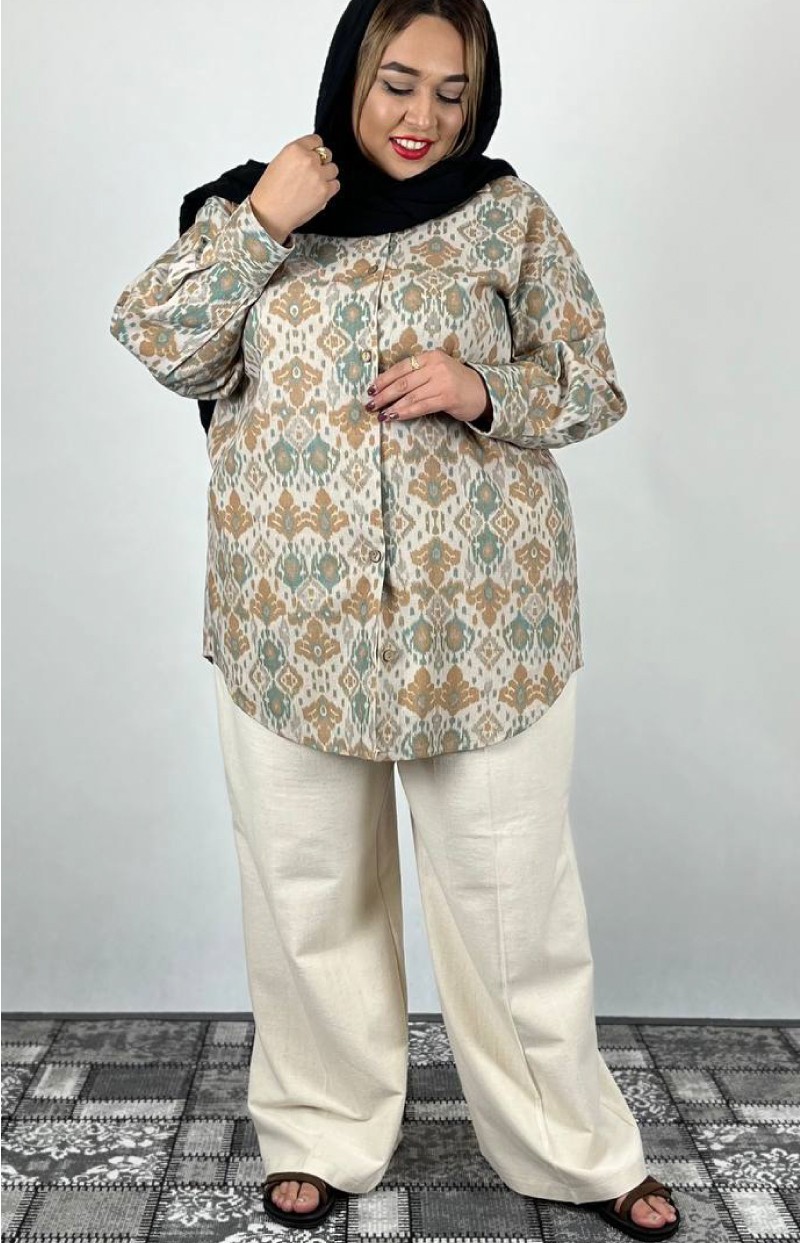 شومیز لینن طرحدار زنانه کد 010