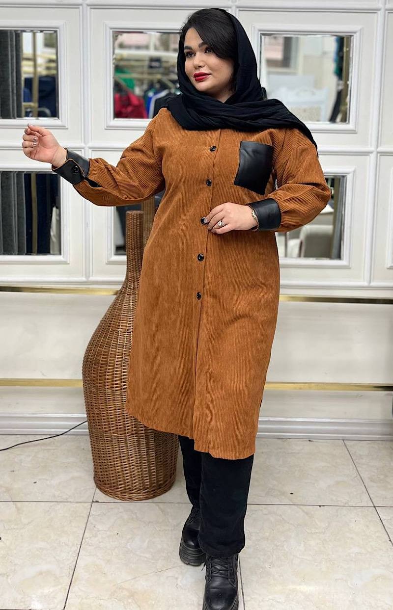 پالتو مخمل ترکیب با چرم  زنانه کد 051