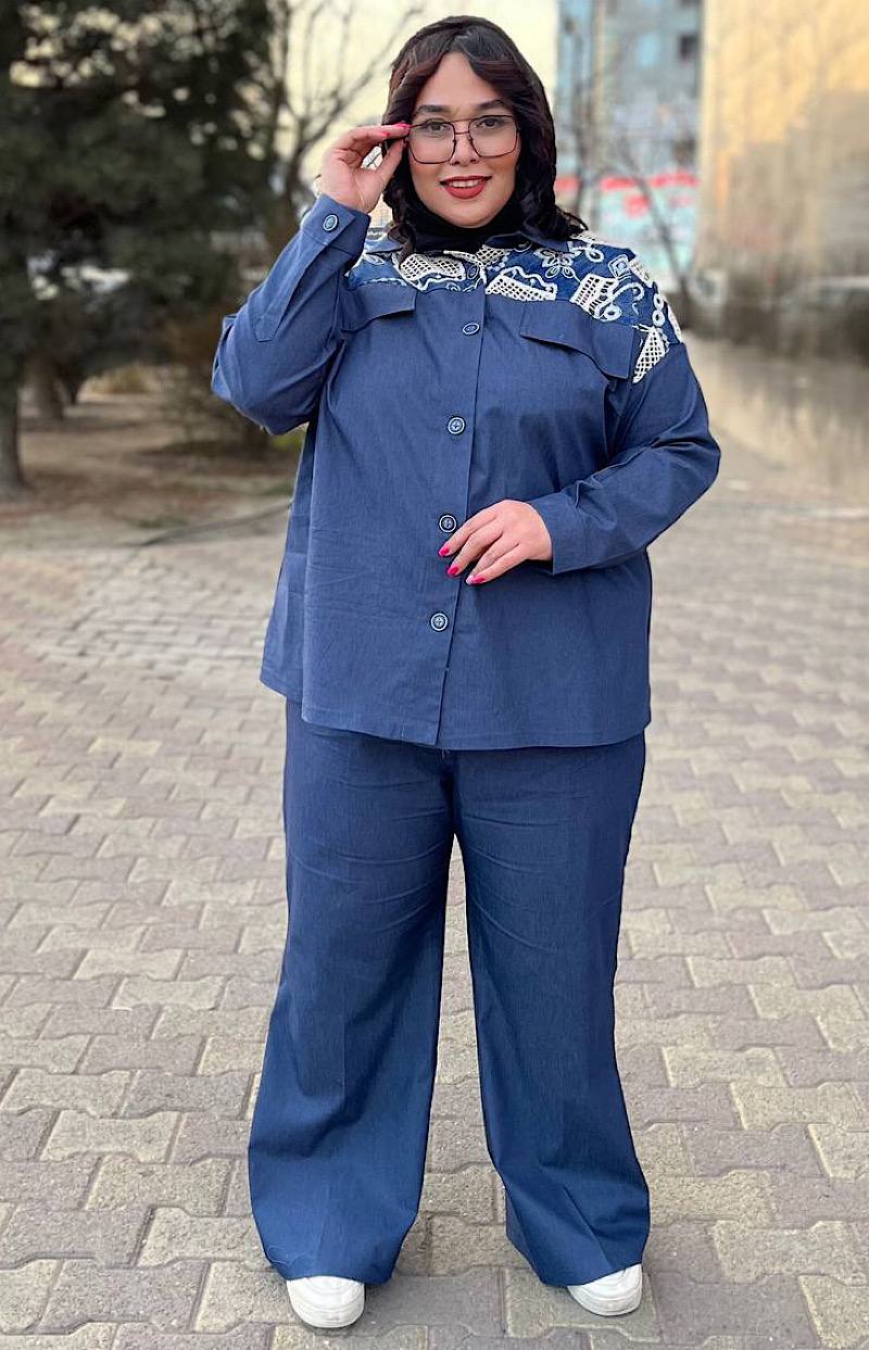 شومیز جین خامه دوزی  سایزبزرگ کد 136