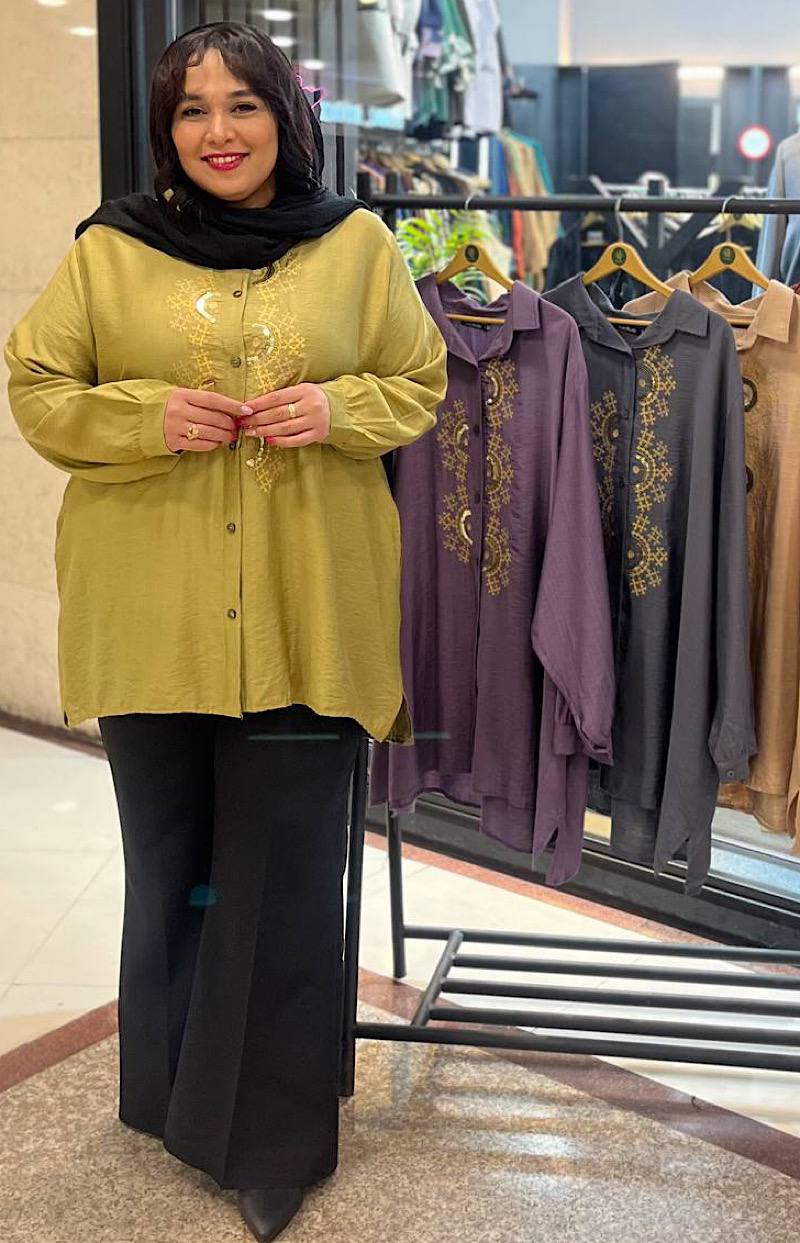 شومیز سایزبزرگ یقه دار مثلث خطی کد 149