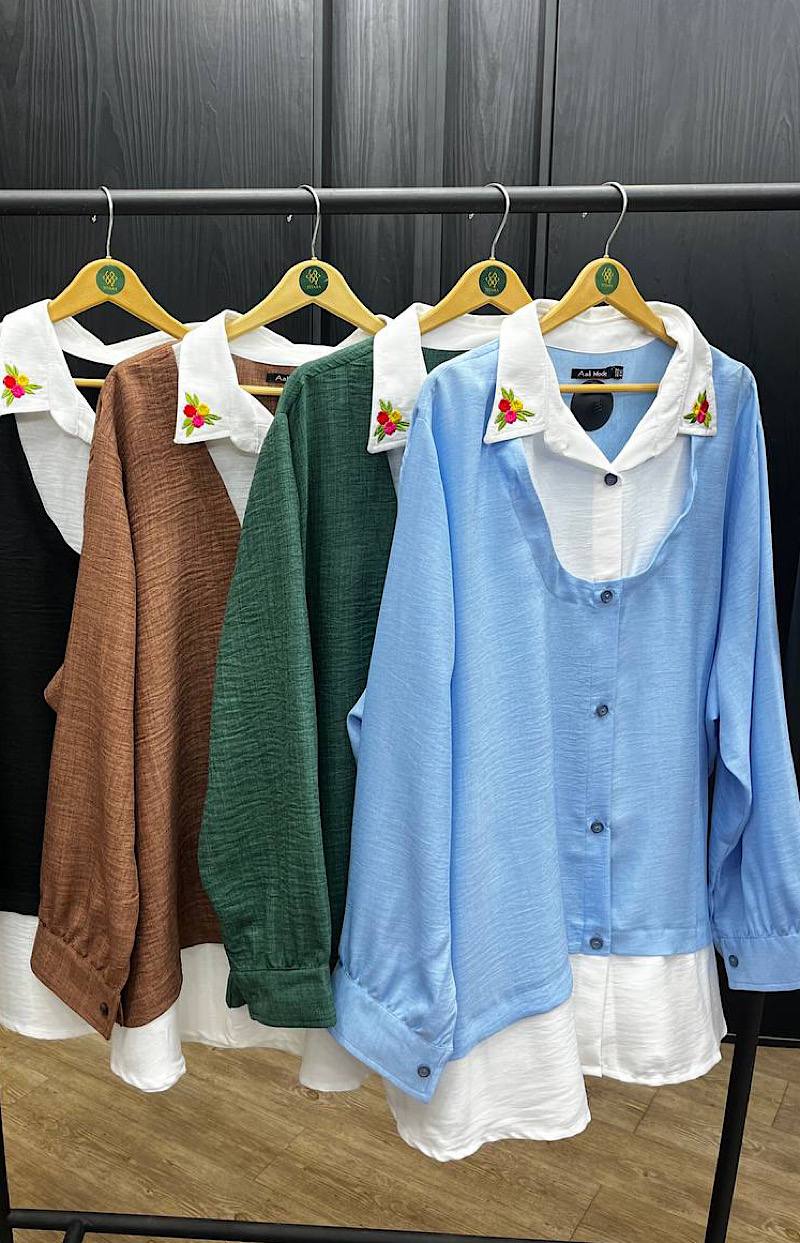 شومیز سایزبزرگ یقه سفید کد 197