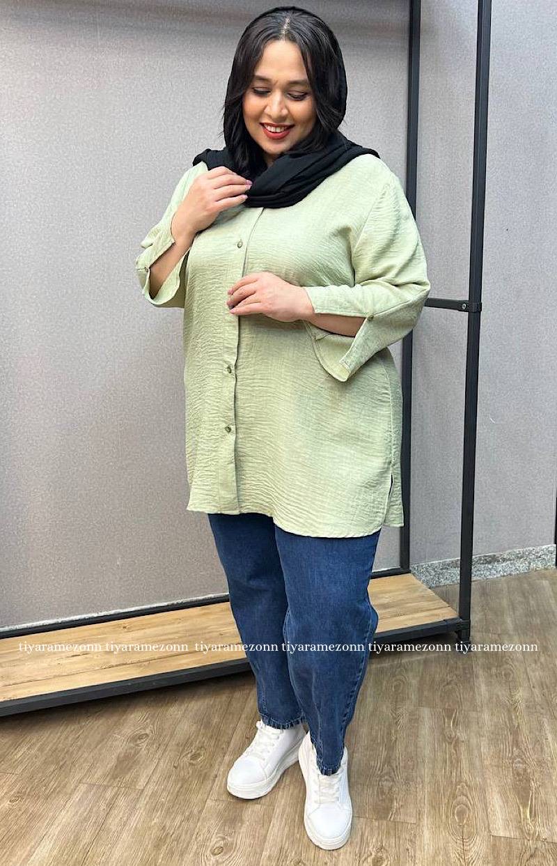 شومیز سایزبزرگ استین چاکدار کد 203