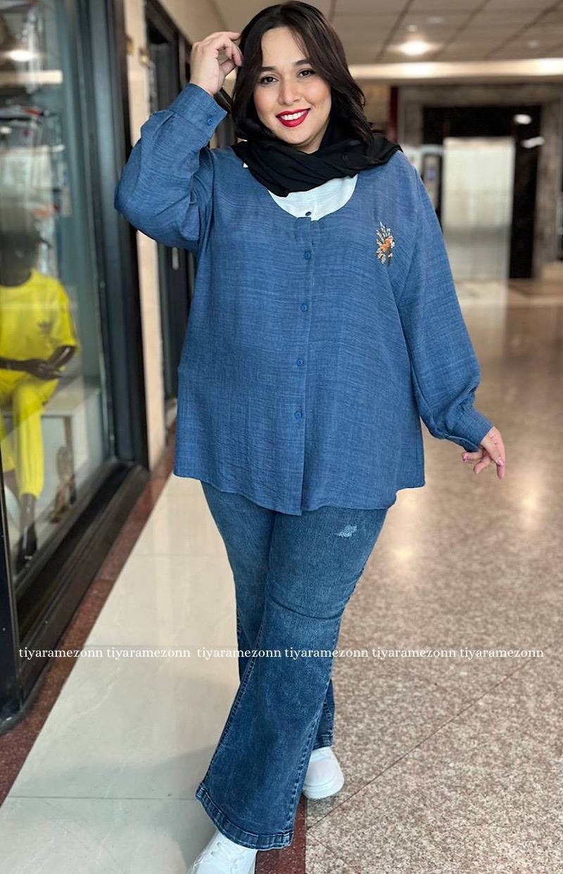 شومیز سایزبزرگ یقه سفید سنبل کد 202