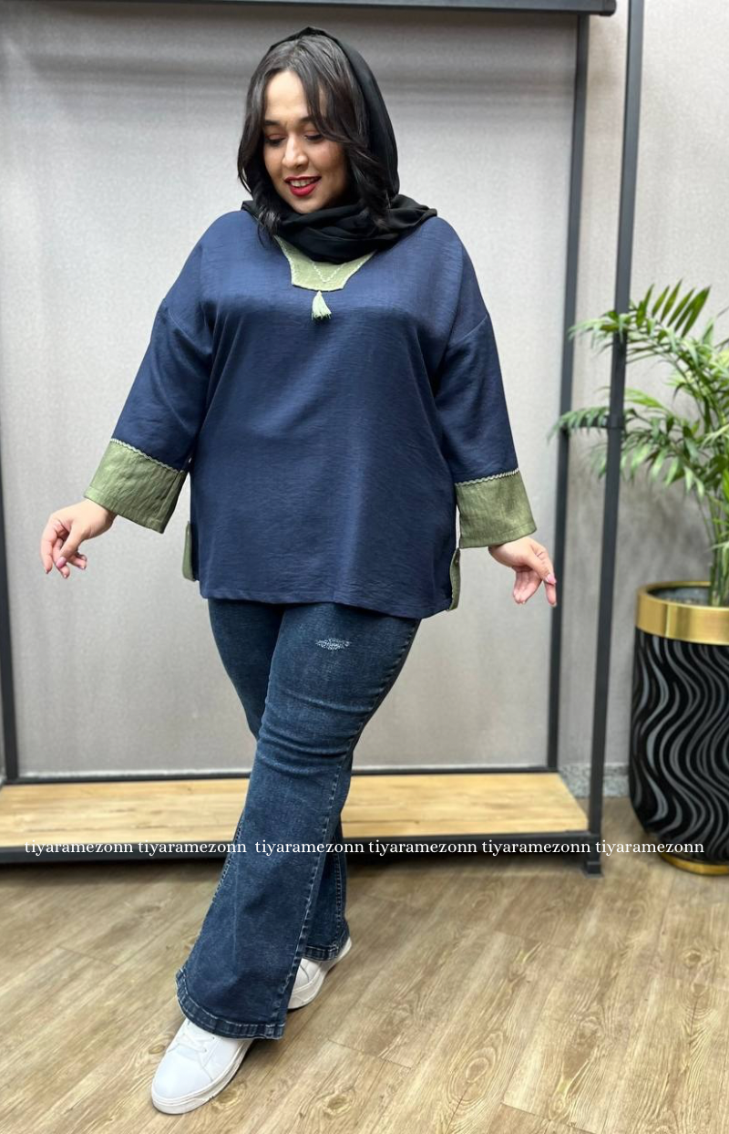 شومیز سایزبزرگ یقه هفت منگوله دار کد 206