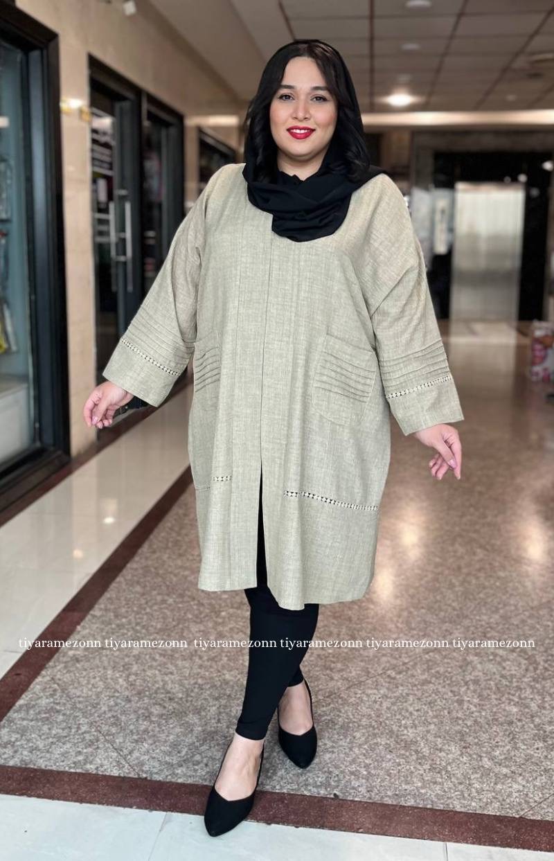 مانتو سایز بزرگ زنانه  لینن اسلپ دو جیب کد 176