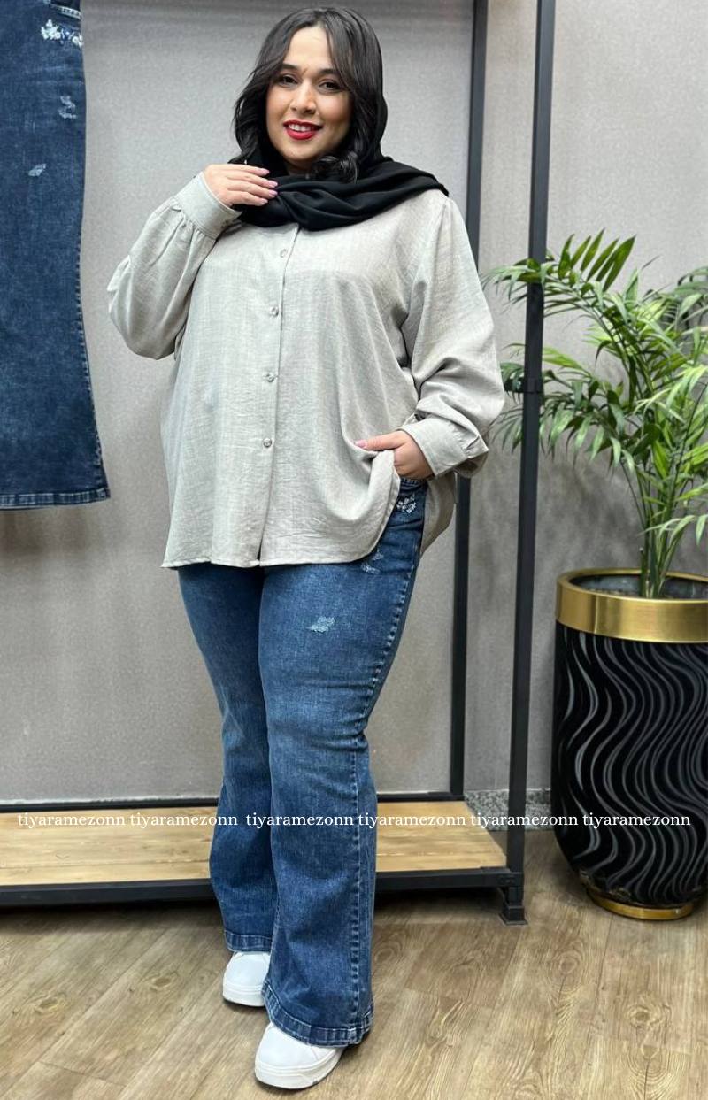 شومیز سایزبزرگ شانتون یقه مردانه کد 198