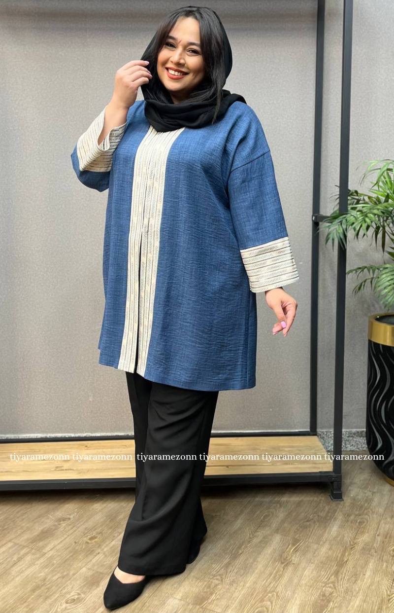 مانتو سایز بزرگ  سجاف سوزن دوزی خوشه کد 107