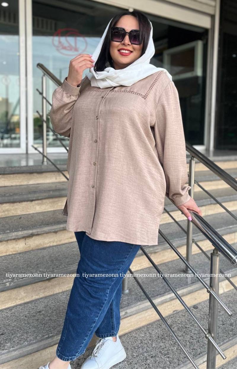 شومیز سایزبزرگ دونه عدسی یقه خشتی کد230