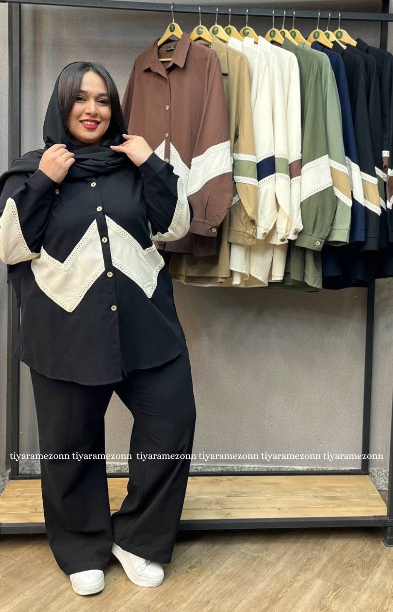 شومیز سایزبزرگ لینن نوار زیکزاک کد 232