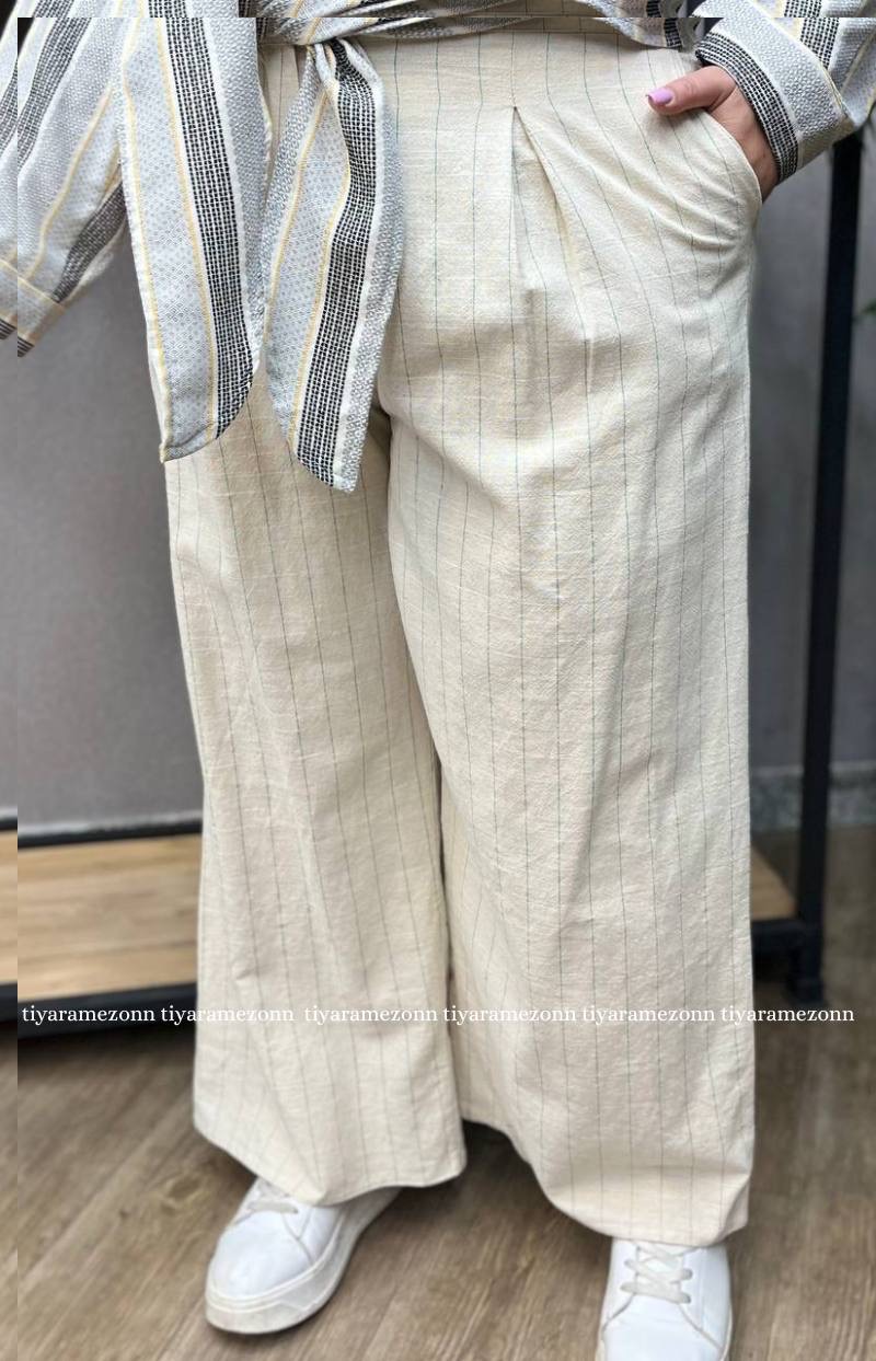 شلوار سایزبزرگ لینن راه راه کد 237