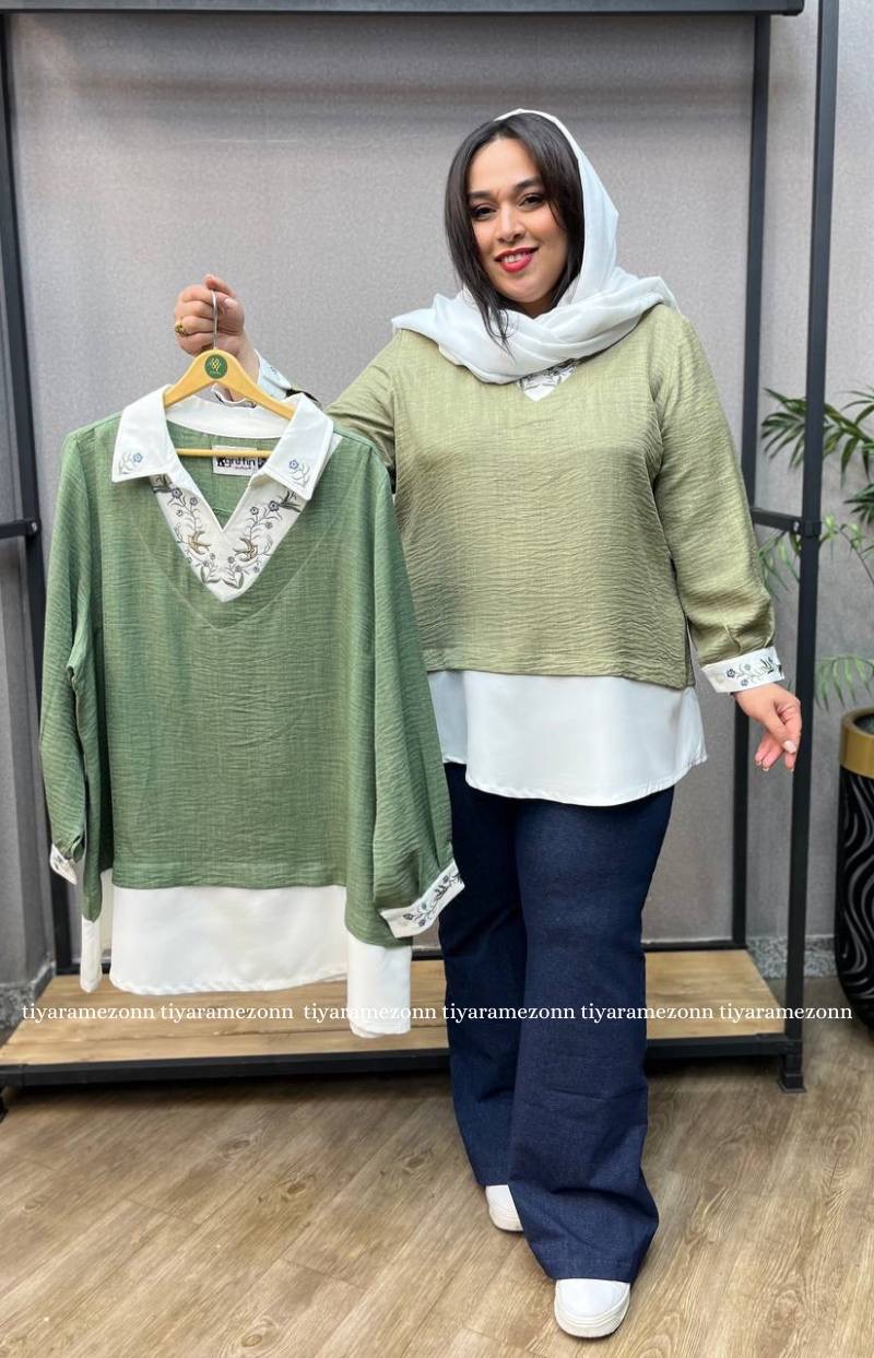 شومیز سایز بزرگ یقه سفید گلدوزی کد 254