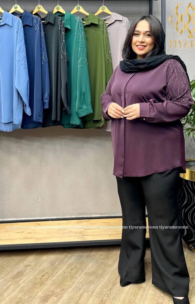 شومیز سایز بزرگ سرشانه سنگ کاری زنانه کد 248