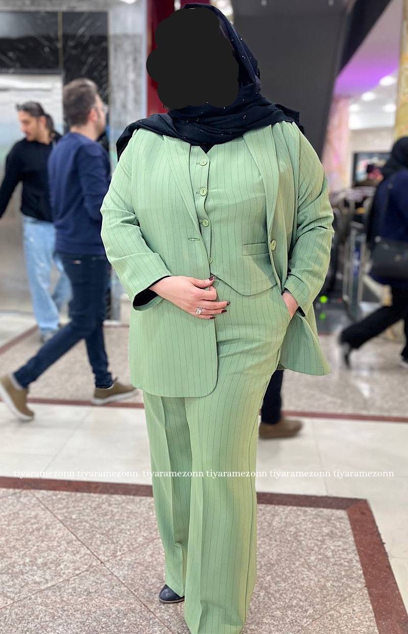 ست کت و شلوار و جلیقه سایزبزرگ ماچا کد 285