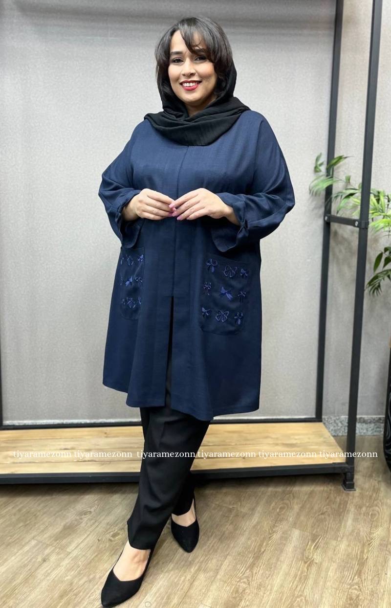 مانتو سایز بزرگ مدل دو جیب پاپیون کد 294