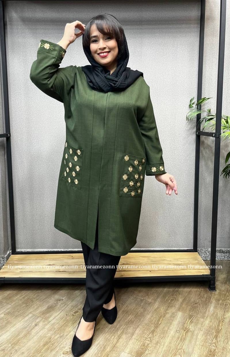 مانتو سایز بزرگ مدل دو جیب گل کد 295