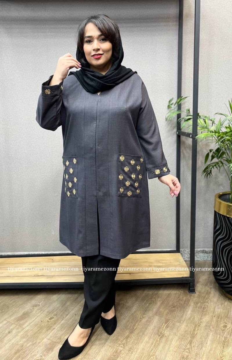 مانتو سایز بزرگ مدل دو جیب گل کد 295