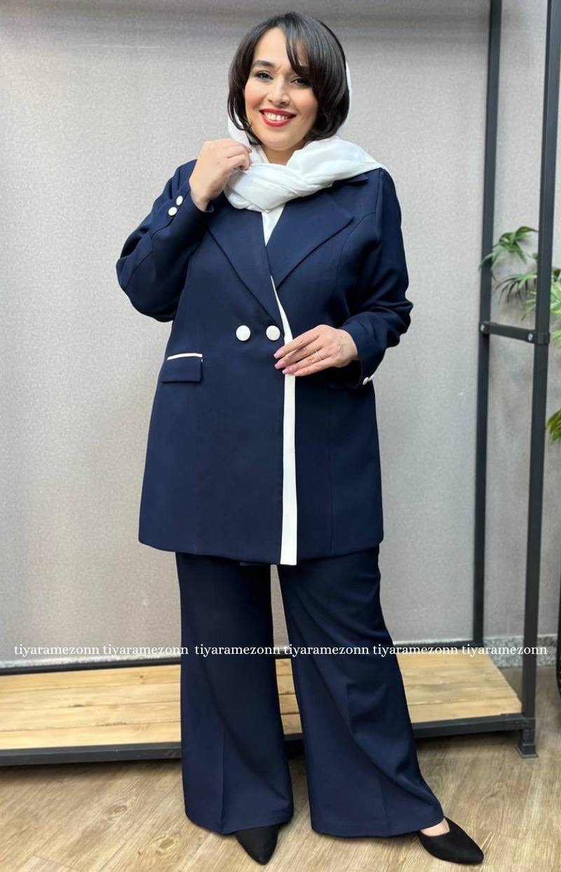 کت و شلوار زنانه سایز بزرگ یقه انگلیسی مدل پرستیژ  کد 303