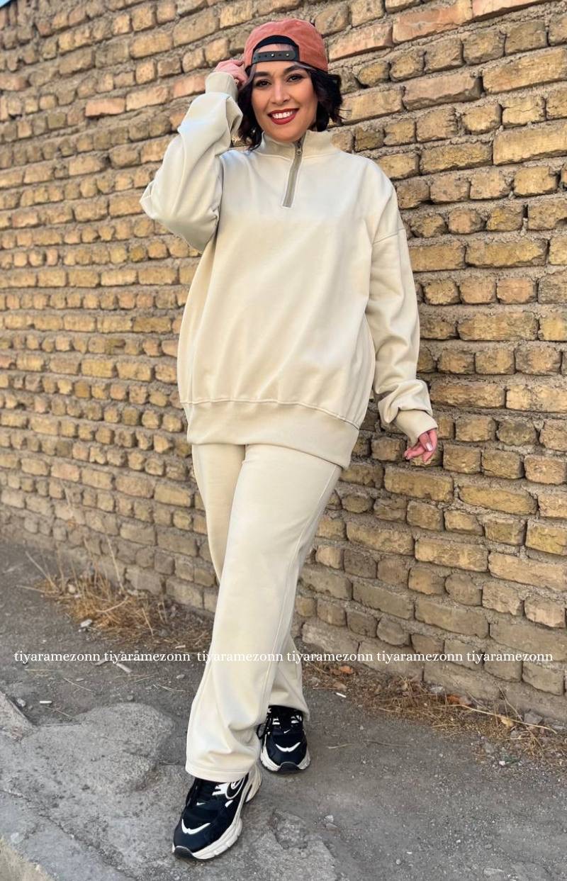 ست هودی و شلوار سایزبزرگ مدل نیم زیپ کد 364