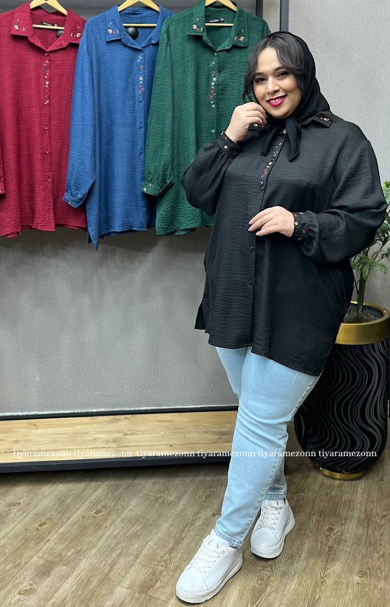 شومیز سایزبزرگ گلدوزی زنبق کد 207