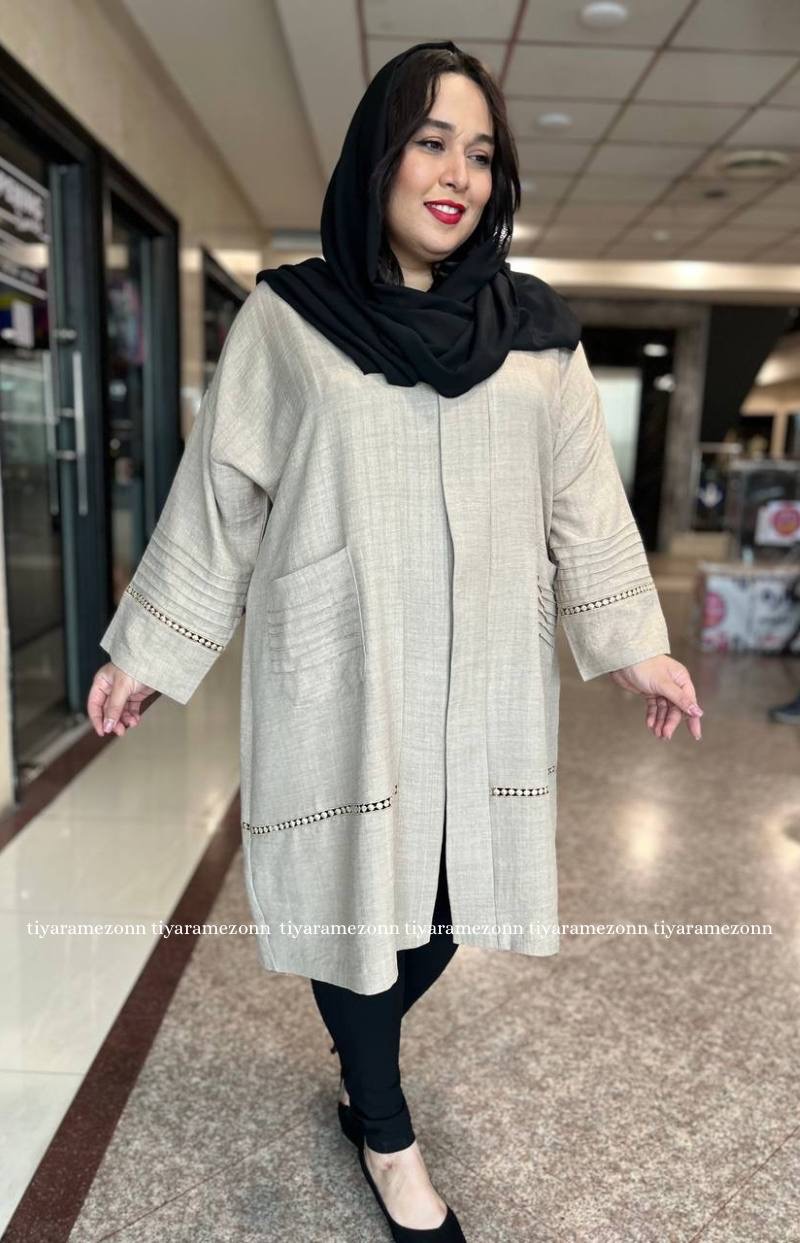 مانتو سایز بزرگ لینن ژاکارد دو جیب کد 176