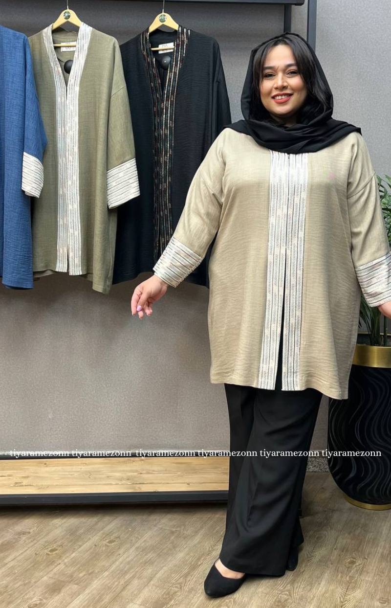 مانتو سایز بزرگ  سجاف سوزن دوزی خوشه کد 107