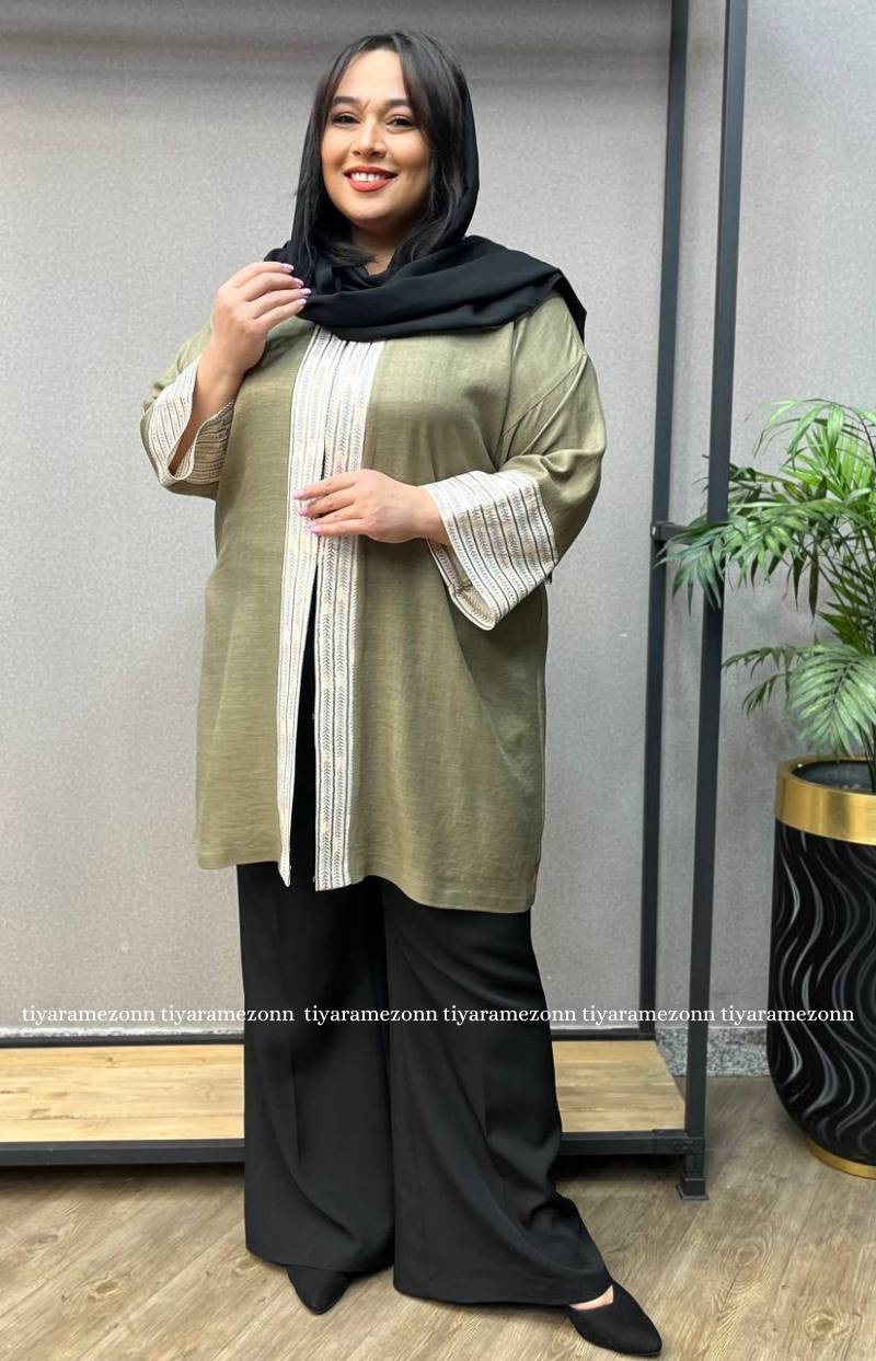 مانتو سایز بزرگ  سجاف سوزن دوزی خوشه کد 107