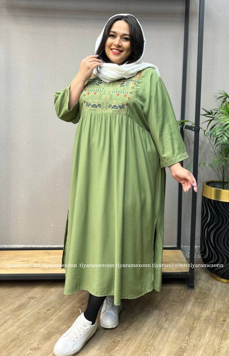 پیراهن سایزبزرگ ساحلی جلو گلدوزی کد 229