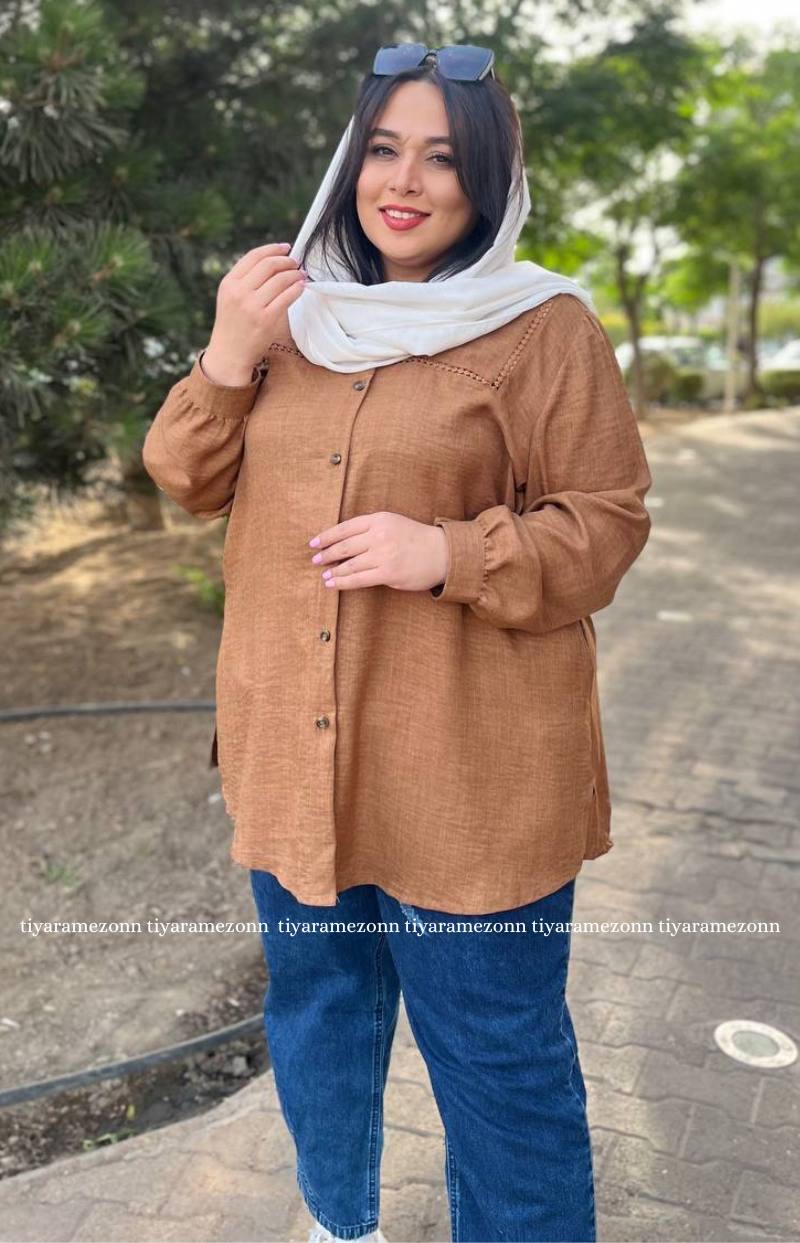 شومیز سایزبزرگ دونه عدسی یقه خشتی کد230