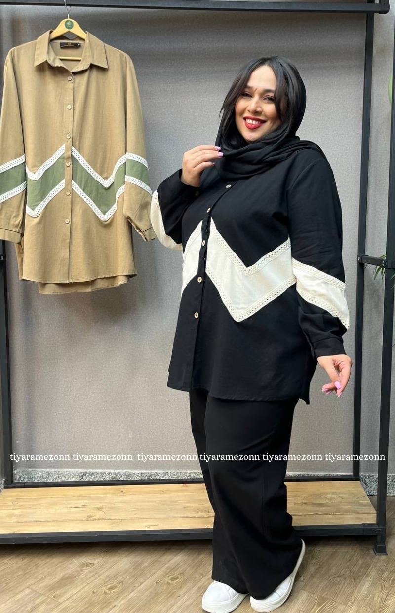 شومیز سایزبزرگ لینن نوار زیکزاک کد 232