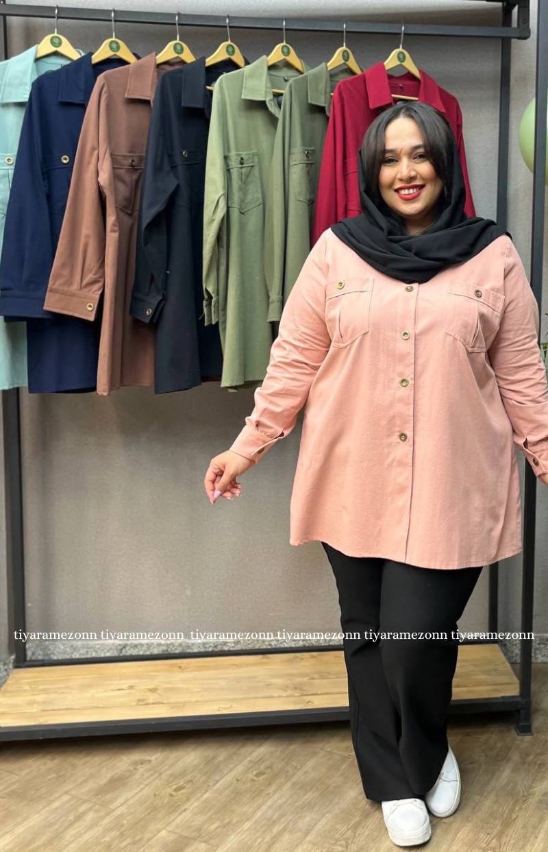 شومیز مانتویی سایزبزرگ لینن ساده کد 234