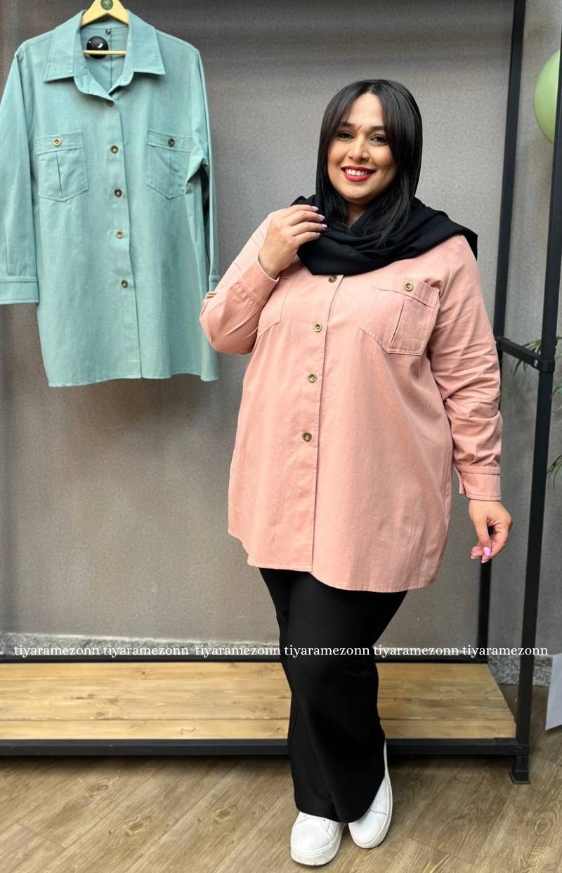شومیز مانتویی سایزبزرگ لینن ساده کد 234