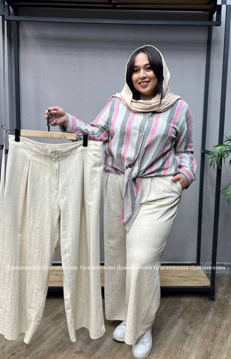 شلوار سایزبزرگ لینن راه راه کد 237