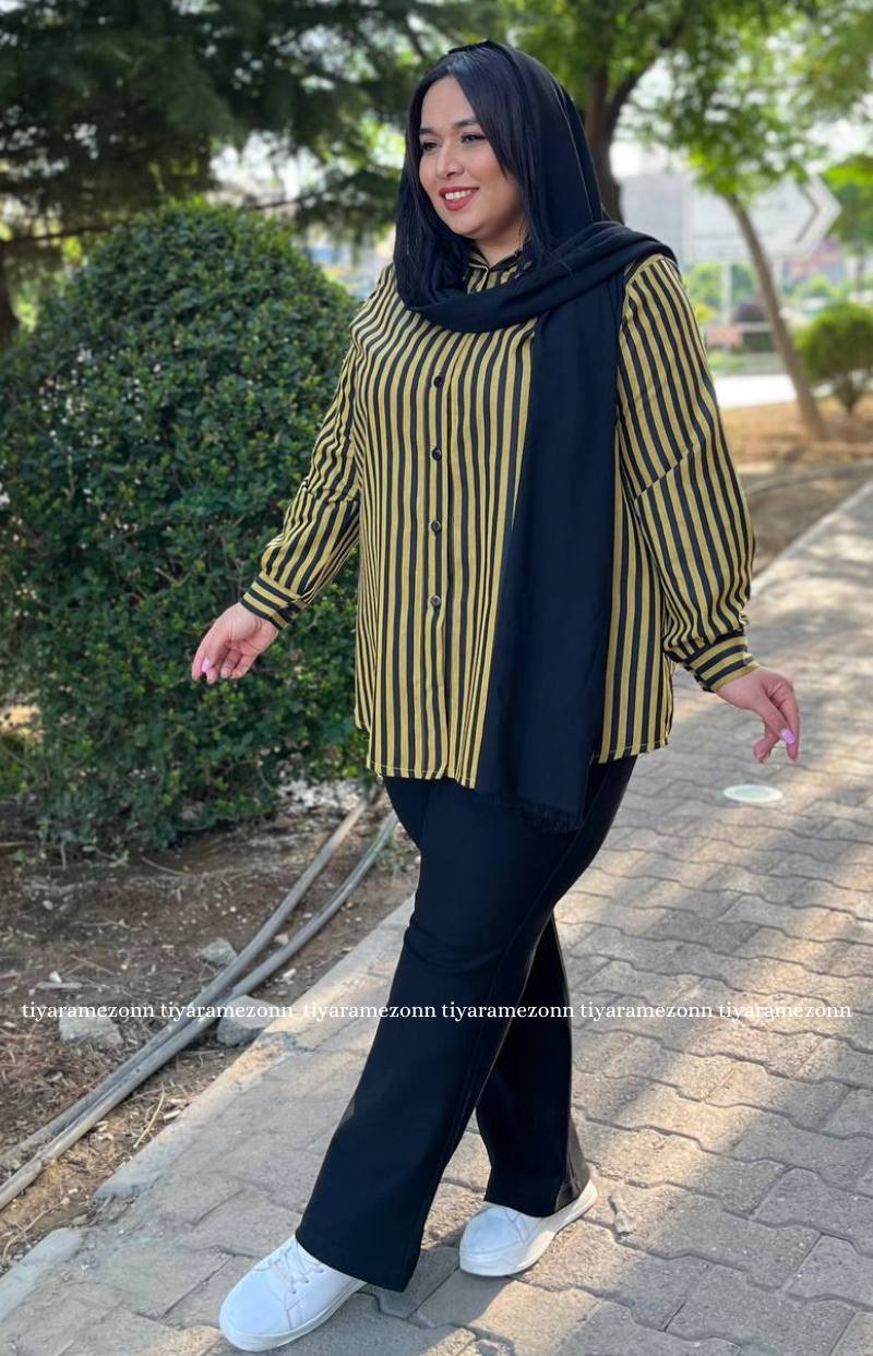 شومیز سایز بزرگ راه راه تنسل کد 243