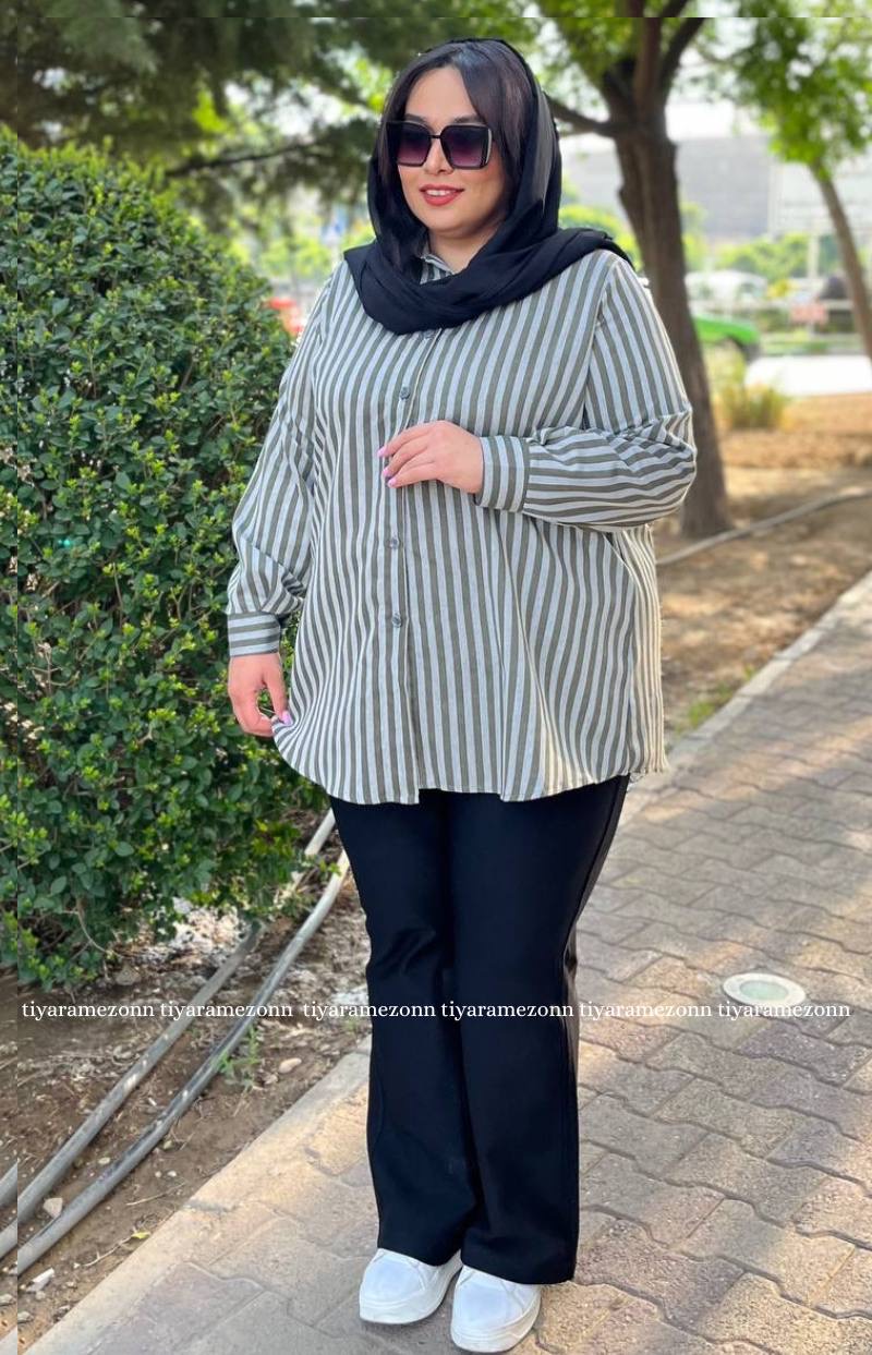 شومیز سایز بزرگ راه راه تنسل کد 243