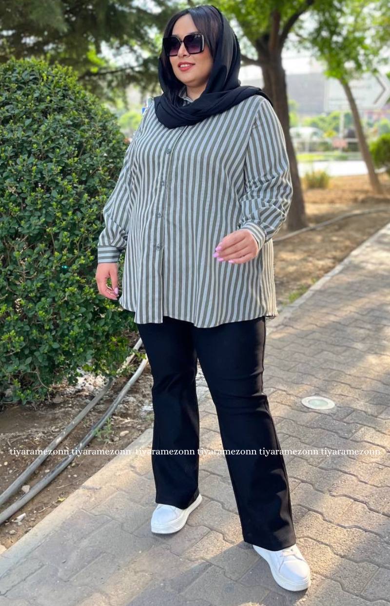 شومیز سایز بزرگ راه راه تنسل کد 243