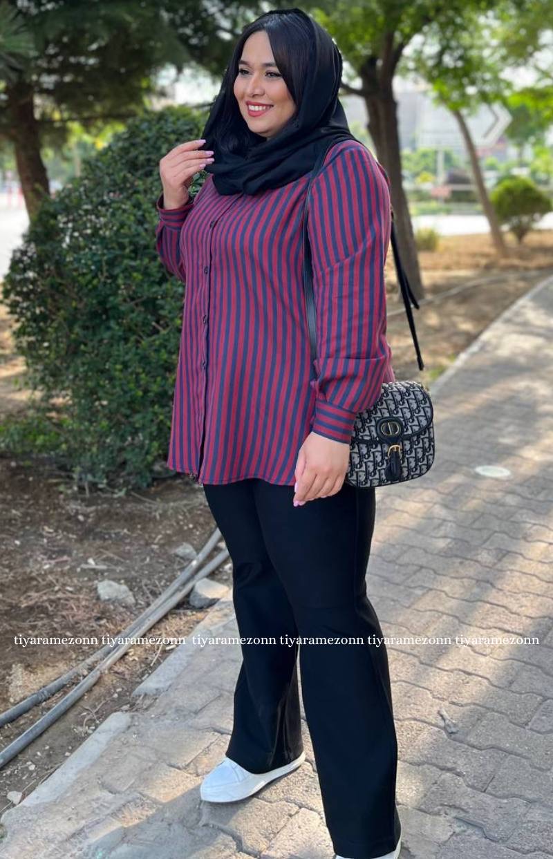 شومیز سایز بزرگ راه راه تنسل کد 243