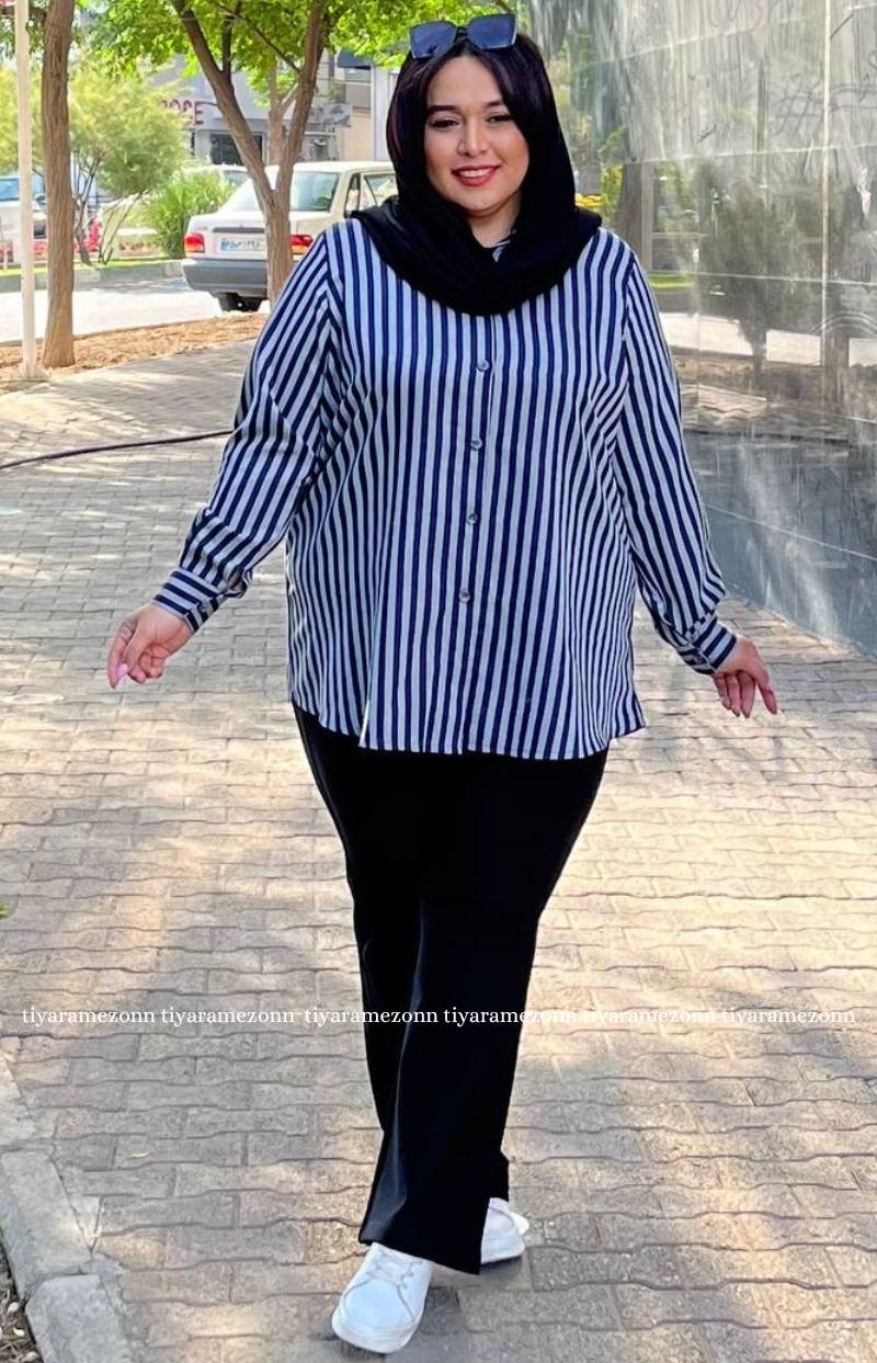 شومیز سایز بزرگ راه راه تنسل کد 243