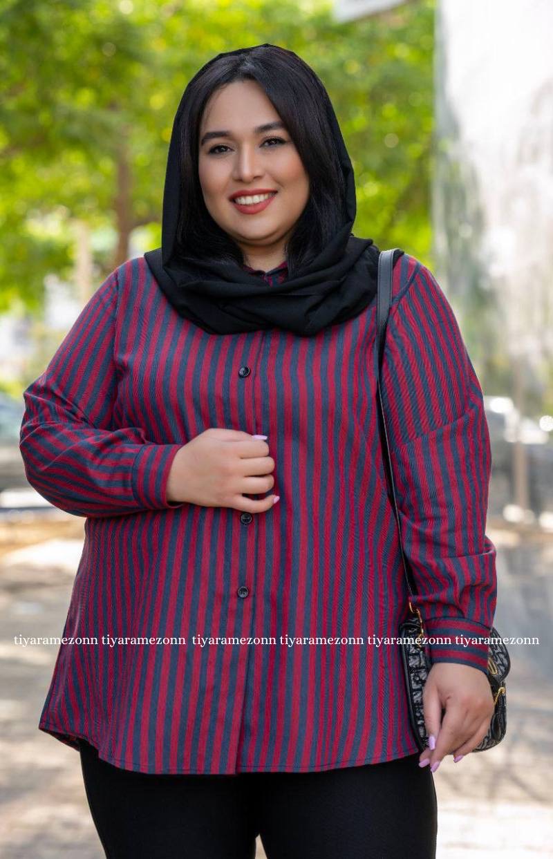 شومیز سایز بزرگ راه راه تنسل کد 243