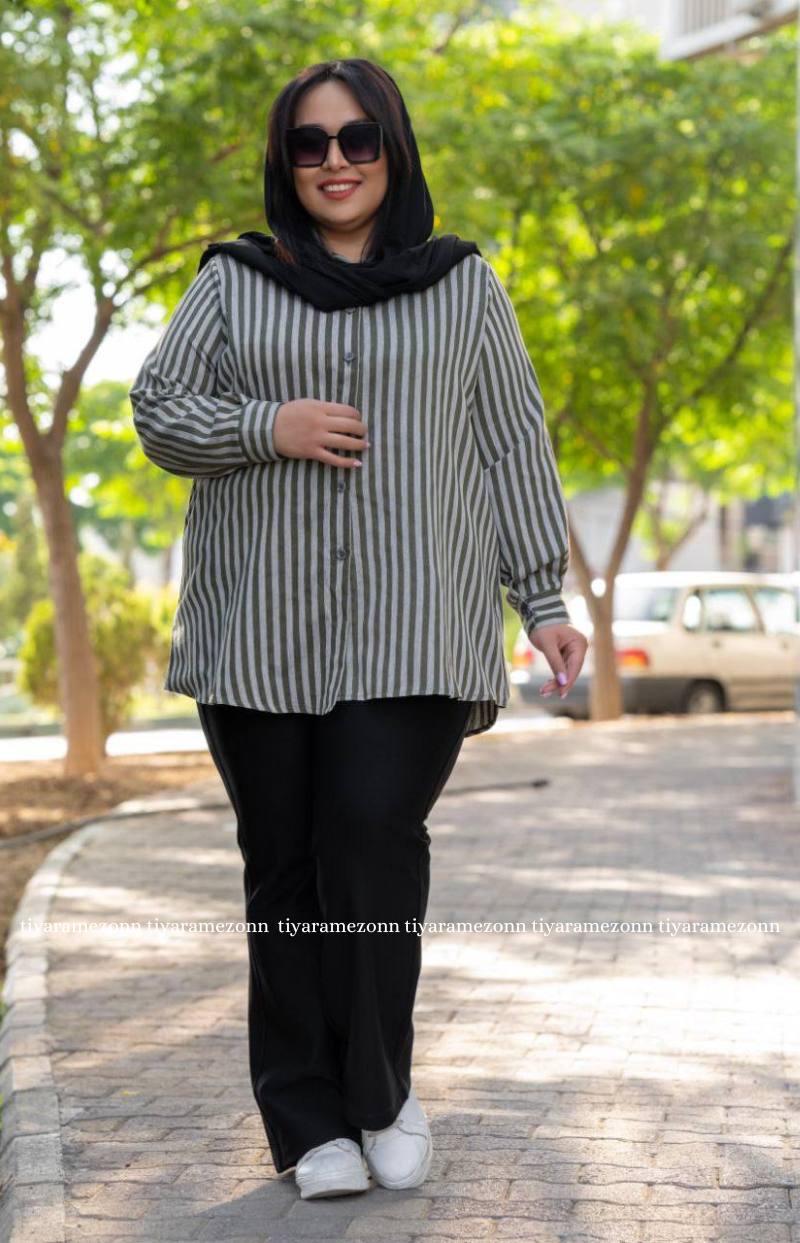 شومیز سایز بزرگ راه راه تنسل کد 243
