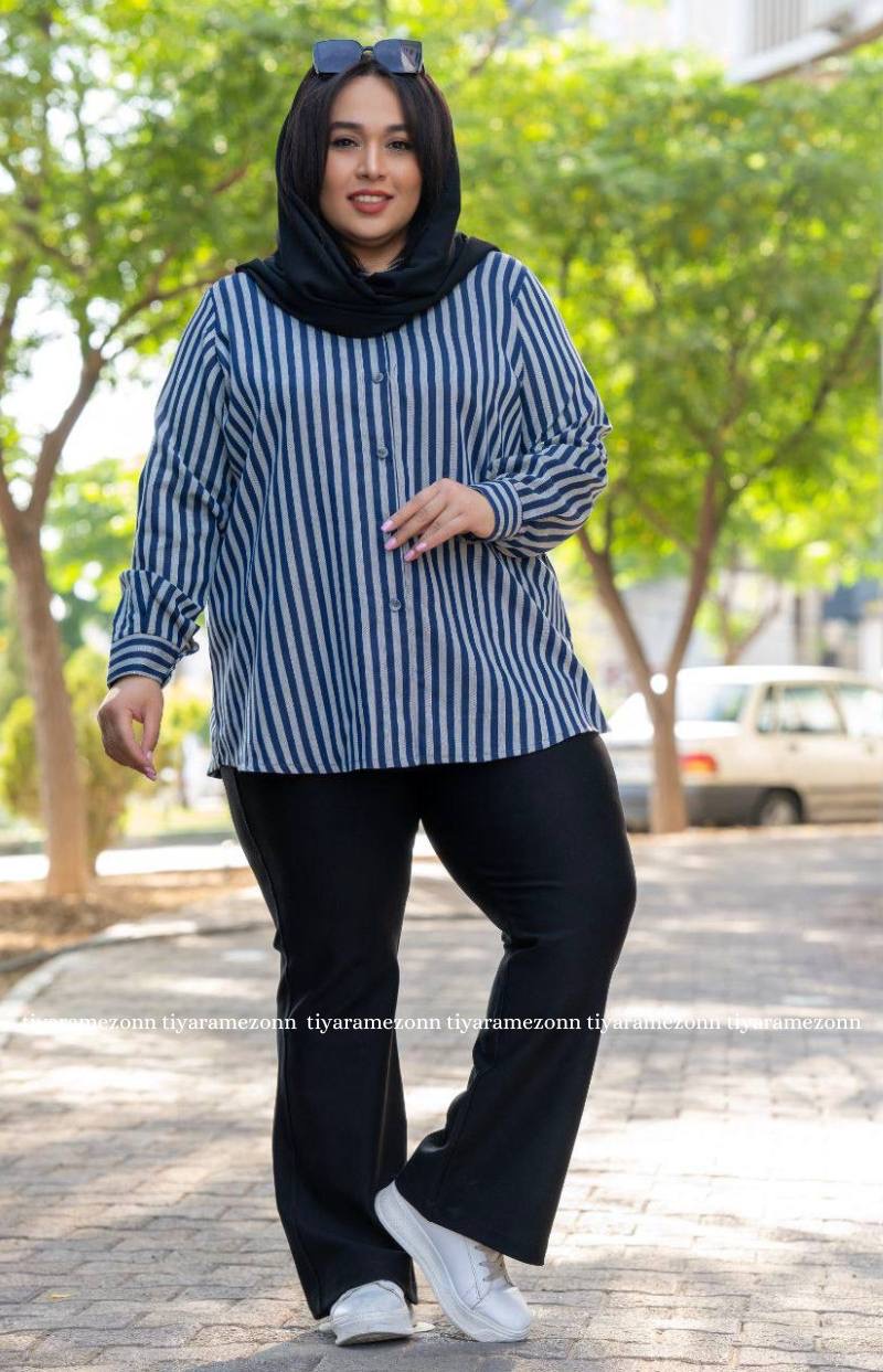 شومیز سایز بزرگ راه راه تنسل کد 243