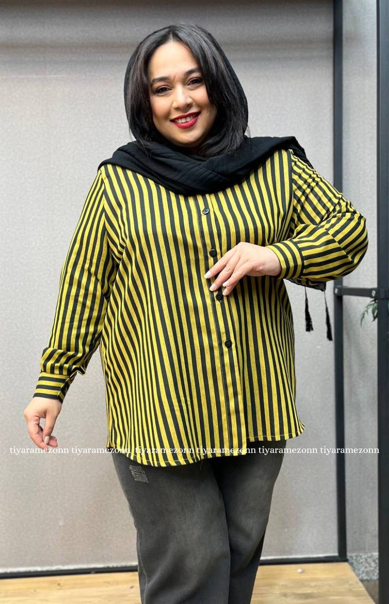 شومیز سایز بزرگ راه راه تنسل کد 243
