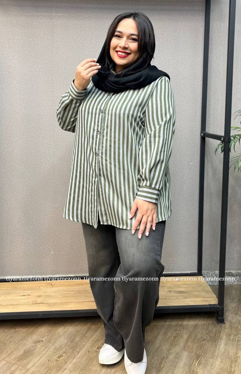 شومیز سایز بزرگ راه راه تنسل کد 243