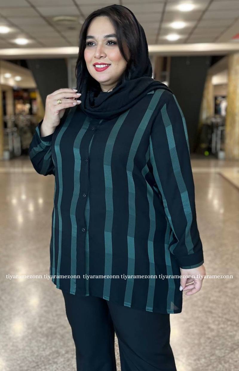 شومیز سایز بزرگ حریر راه راه کد 255