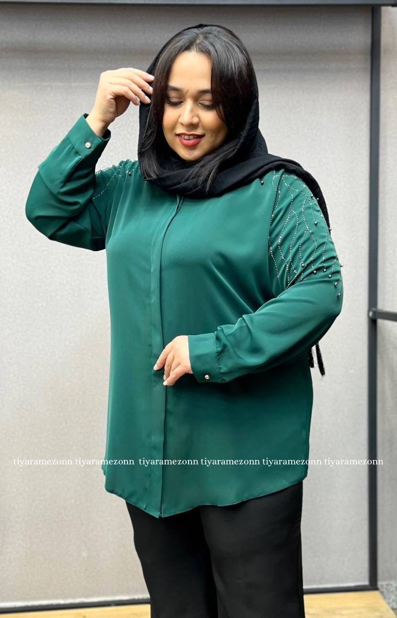 شومیز سایز بزرگ سرشانه سنگ کاری زنانه کد 248