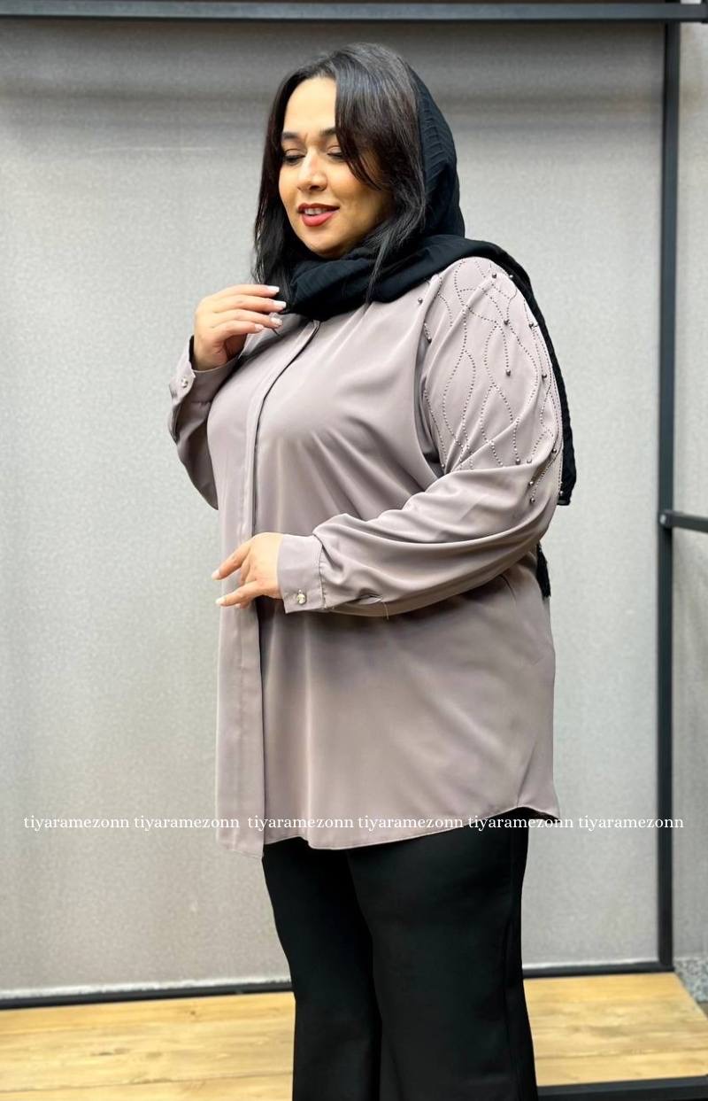 شومیز سایز بزرگ سرشانه سنگ کاری زنانه کد 248