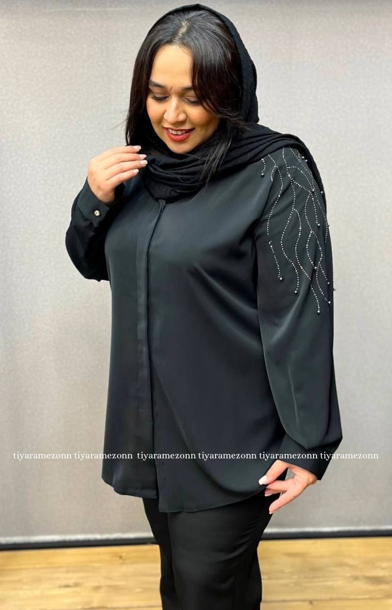 شومیز سایز بزرگ سرشانه سنگ کاری زنانه کد 248