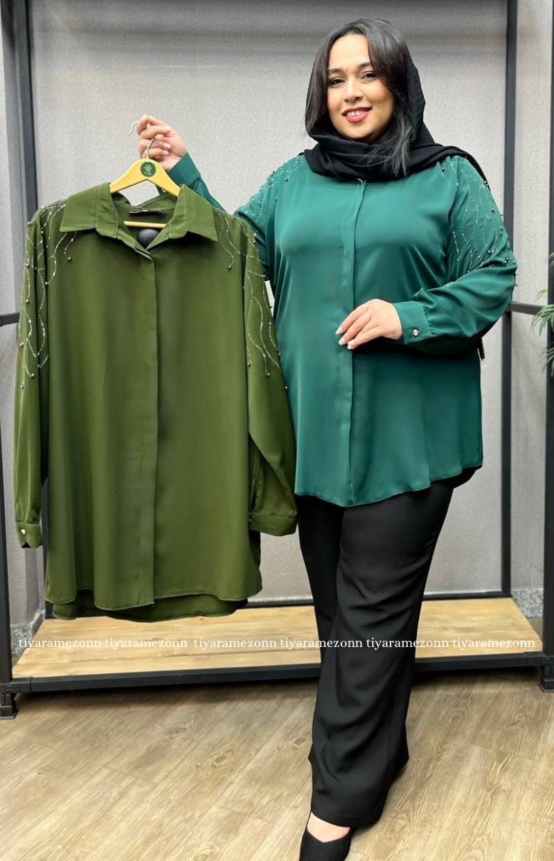 شومیز سایز بزرگ سرشانه سنگ کاری زنانه کد 248