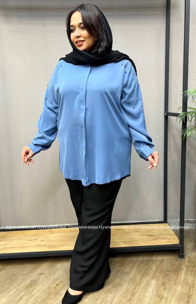 شومیز سایز بزرگ سرشانه سنگ کاری زنانه کد 248